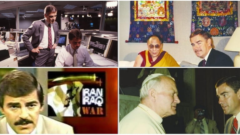 (Clockwise): Rolland Smith in the WWOR/9 newsroom in 1989; interviewing...