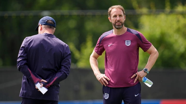 England manager Gareth Southgate during a training session at the...