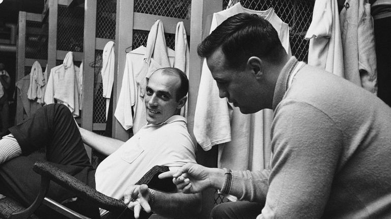 Sam Huff, foreground, and Don Chandler, both New York Giants'...