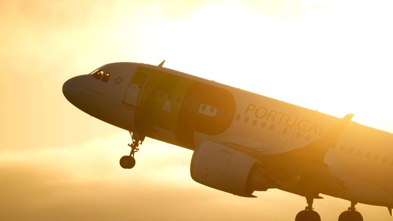 A TAP Air Portugal Airbus A320 takes off from Lisbon...