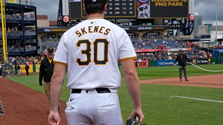 Pittsburgh Pirates starting pitcher Paul Skenes heads to the bullpen...