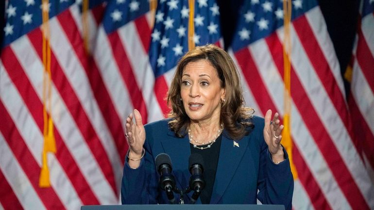 Vice President Kamala Harris campaigns Tuesday as the presumptive Democratic...