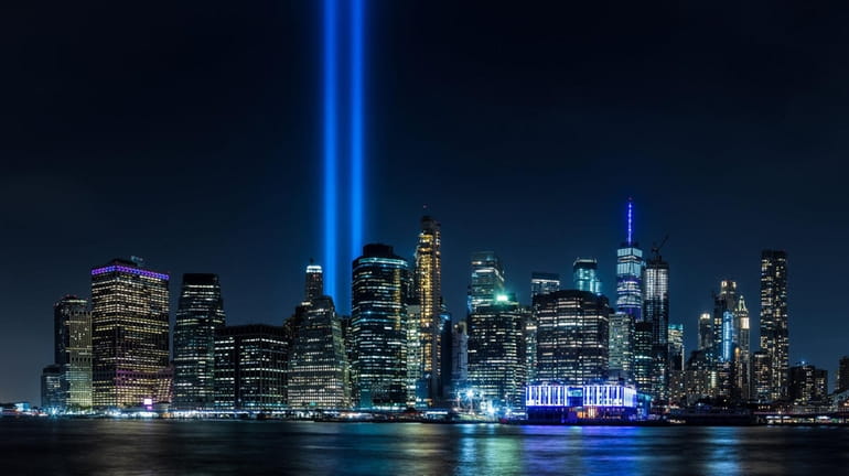 The Tribute in Light rises over lower Manhattan on Sept....