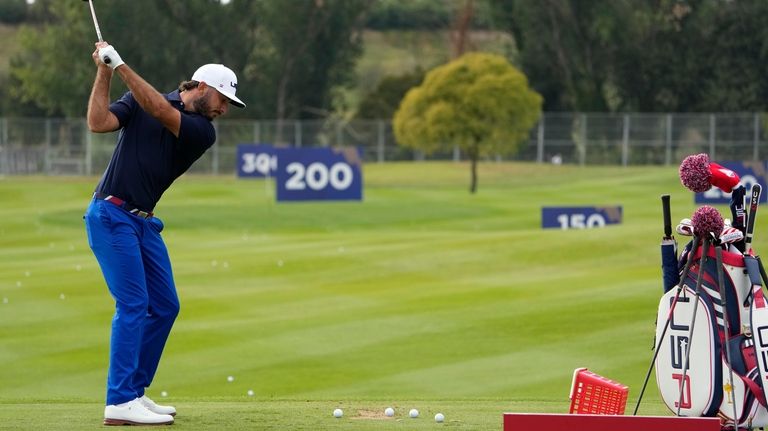 United States' Max Homa attends a training in the practice...