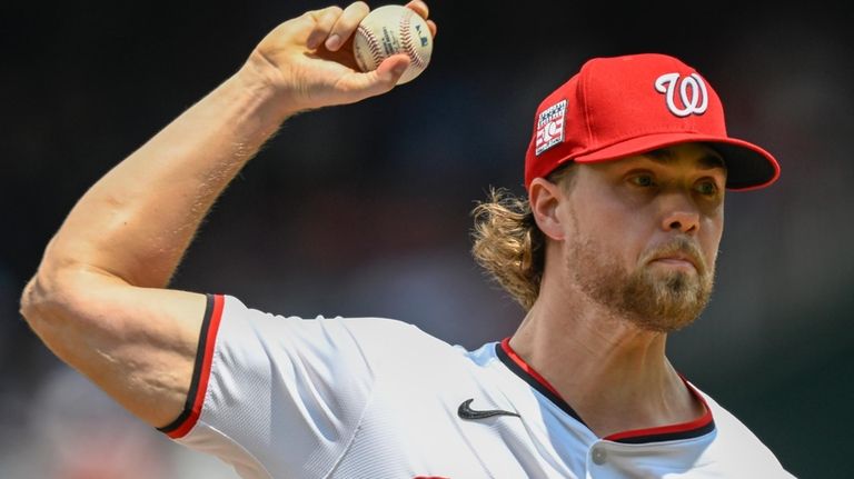 Washington Nationals' Jake Irvin pitches during the first inning of...