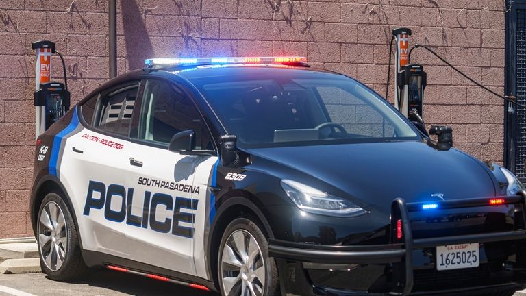 South Pasadena Police Department's outfitted Tesla Model Ys is set...