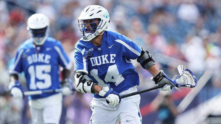Justin Guterding #14 of Duke moves against Maryland during the...