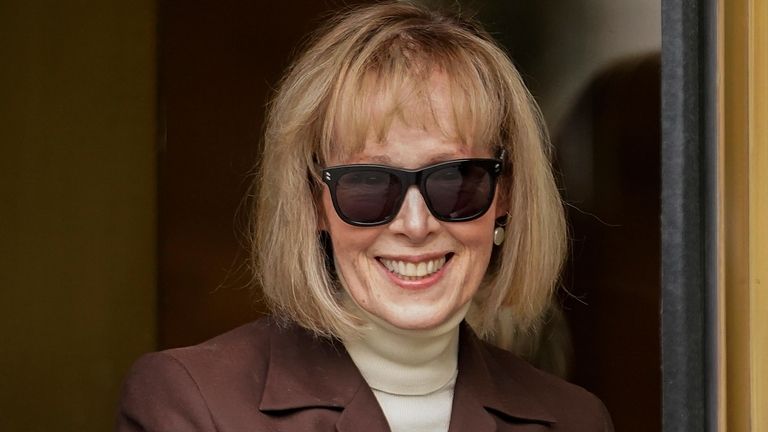 E. Jean Carroll walks out of federal court in Manhattan,...