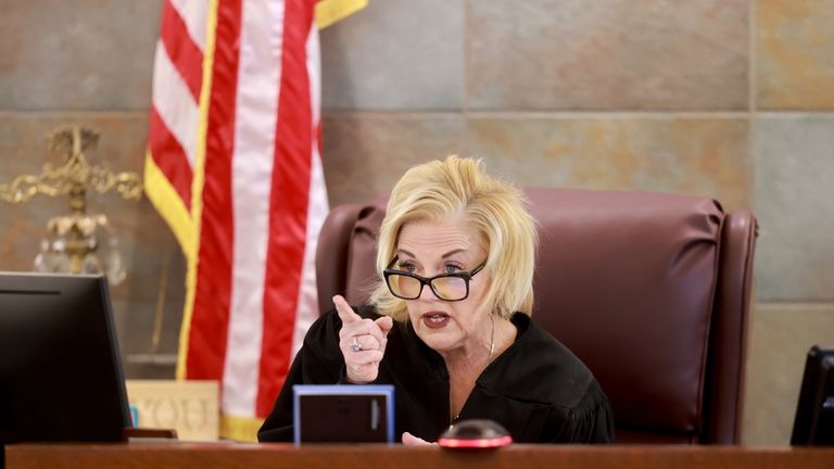 District Judge Michelle Leavitt presides in court during the murder...