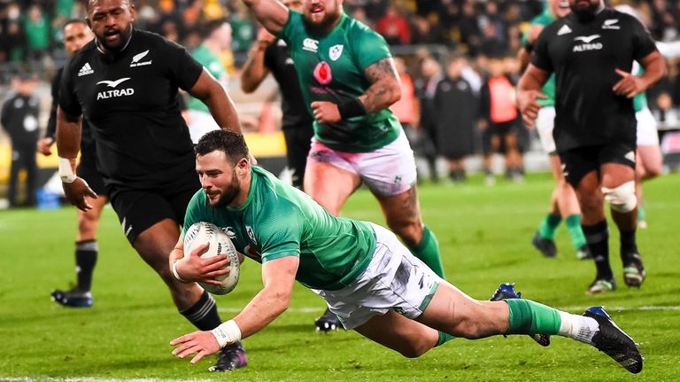 Garry Ringrose of Ireland scores a try during the third...