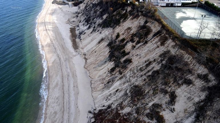 An aerial view of the eroded bluff along the tennis courts...