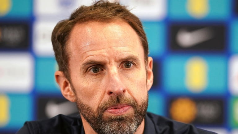 England manager Gareth Southgate during a press conference at St...