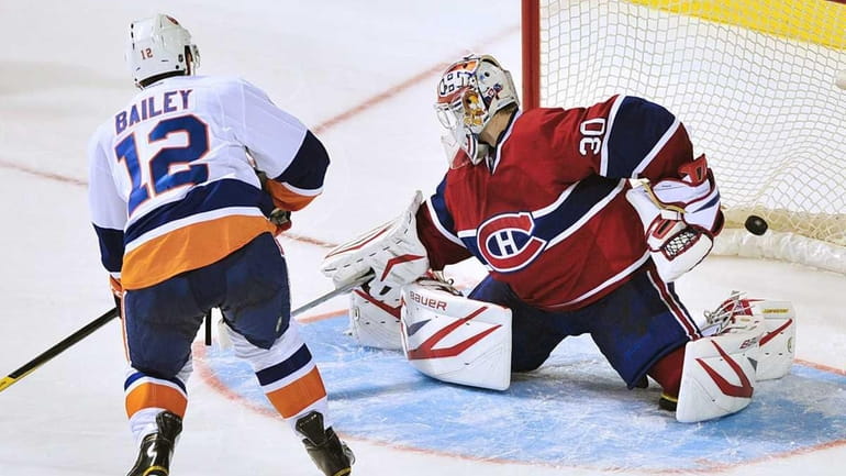 New York Islanders' Josh Bailey (12) scores against Montreal Canadiens...