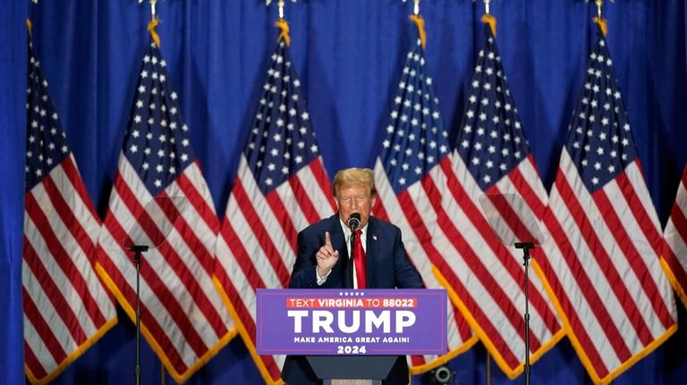 Republican presidential candidate former President Donald Trump speaks at a...