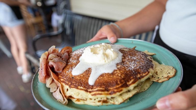 Sourdough pancakes with bacon at Little Gull, in Remsenburg-Speonk, Aug....