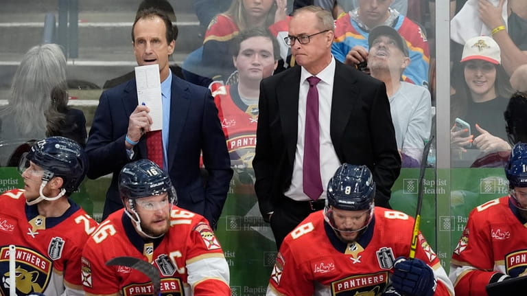 Florida Panthers head coach Paul Maurice stands during the first...