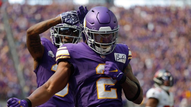 Minnesota Vikings running back Alexander Mattison (2) celebrates after a...