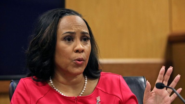 Fulton County District Attorney Fani Willis testifies during a hearing...