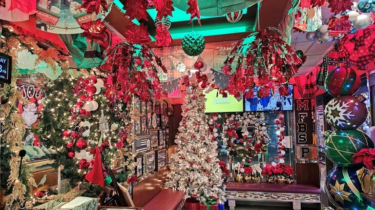 Holiday décor covers much of the interior of Embassy Diner...