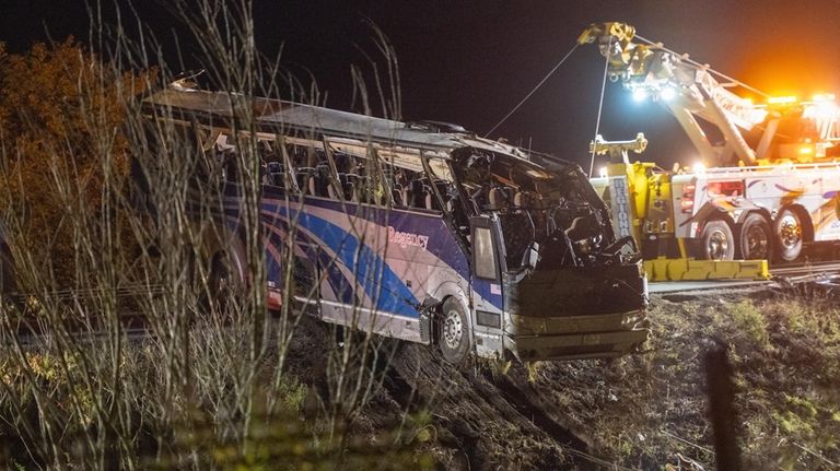 A charter bus that was transporting Farmingdale High School band...