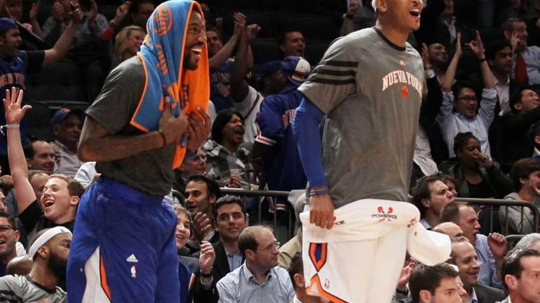 Amar'e Stoudemire #1 and Carmelo Anthony #7 of the New...