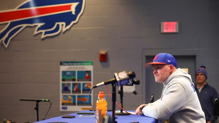 Buffalo Bills head coach Sean McDermott answers questions during a...