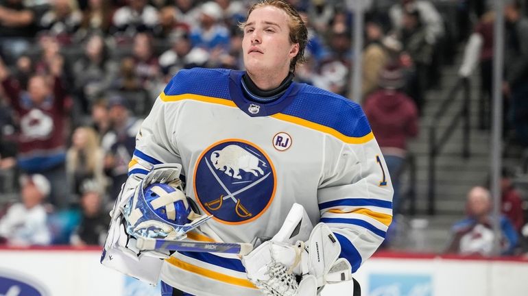 Buffalo Sabres goaltender Ukko-Pekka Luukkonen (1) in the third period...