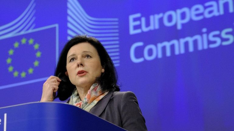 Vera Jourova, a European Union commissioner, speaks Jan. 24, 2018,...