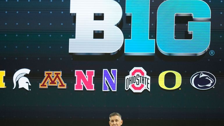 Big Ten Commissioner Tony Petitti speaks during an NCAA college...