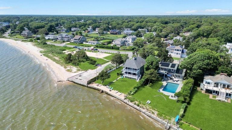 This Center Moriches home overlooks Moriches Bay.