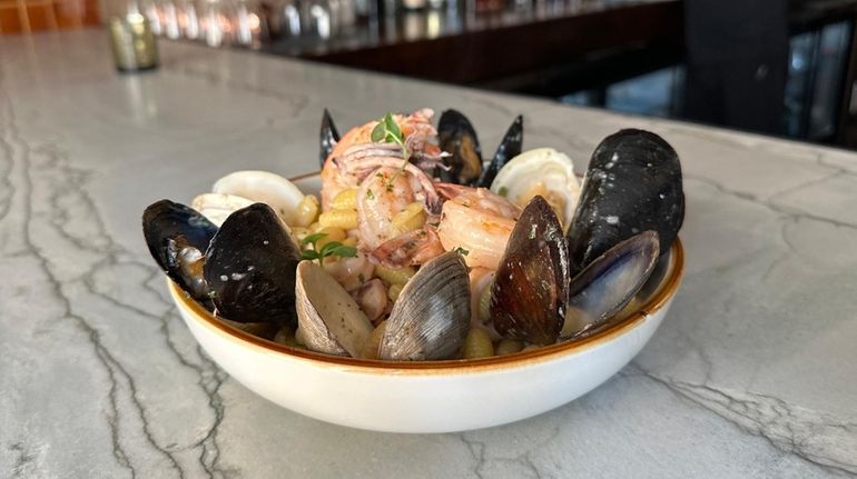 Saffron cavatelli with seafood at Oak & Vine in Glen...