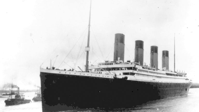 The Titanic leaves Southampton, England, April 10, 1912, on her...