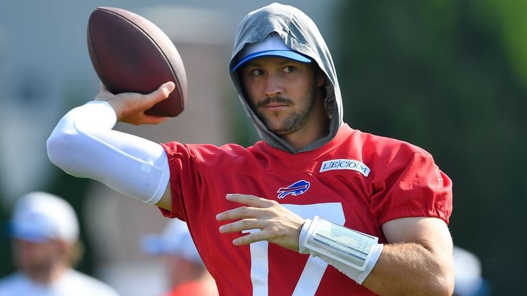 Buffalo Bills quarterback Josh Allen (17) throws during an NFL...