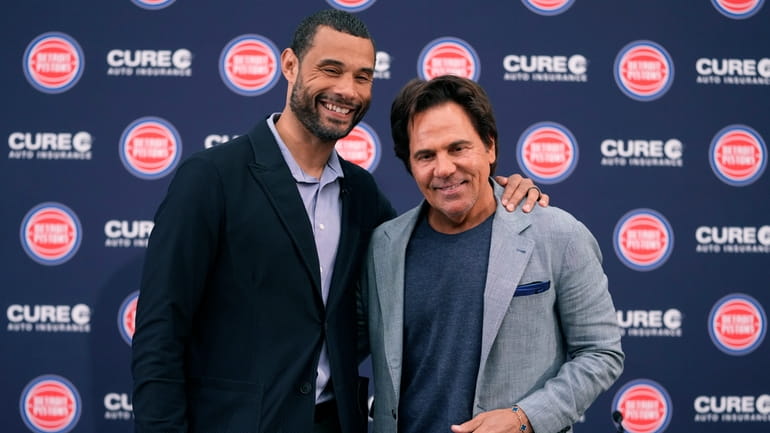Detroit Pistons Owner Tom Gores, right, and President of Basketball...