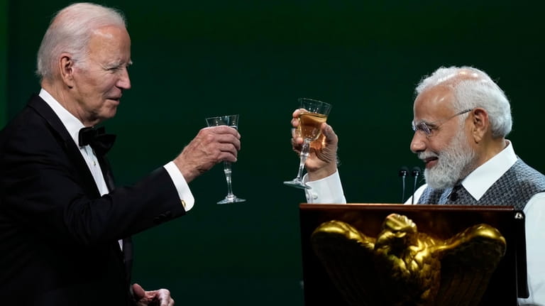 FILE-India's Prime Minister Narendra Modi offers a toast during a...