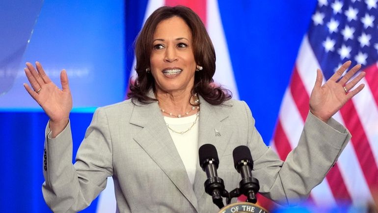 Vice President Kamala Harris speaks at an event May 1,...