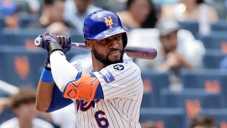 Starling Marte of the Mets bats during the fourth inning...