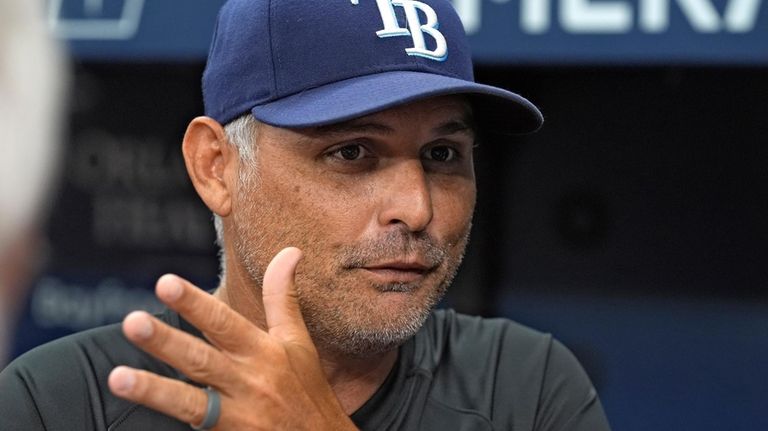 Tampa Bay Rays manager Kevin Cash speaks to the media...