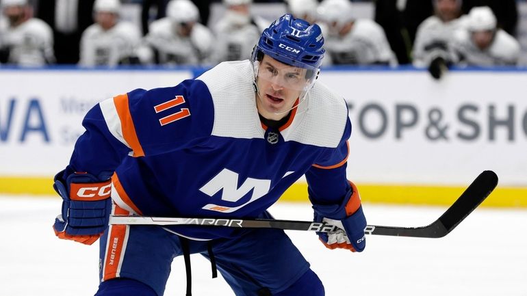 Zach Parise #11 of the Islanders skates against the Los Angeles...