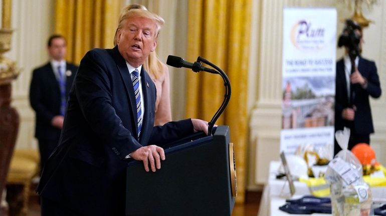 President Donald Trump speaks during an event about the Paycheck...