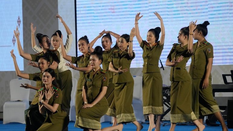 Dancers rehearsal at the national convention center in Vientiane, Laos,...