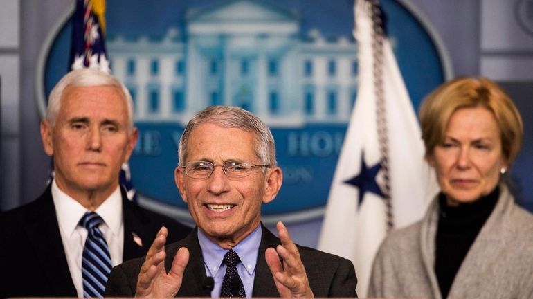 Dr. Anthony Fauci of the National Institutes of Health speaks at a briefing with...