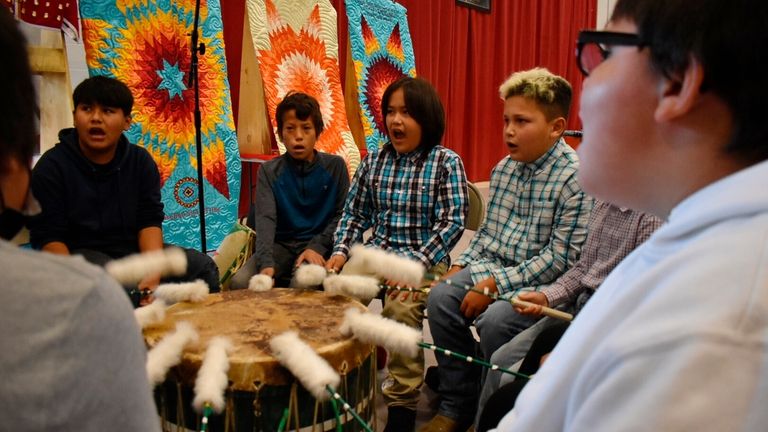 FILE -Students from Rosebud Elementary School perform in a drum...