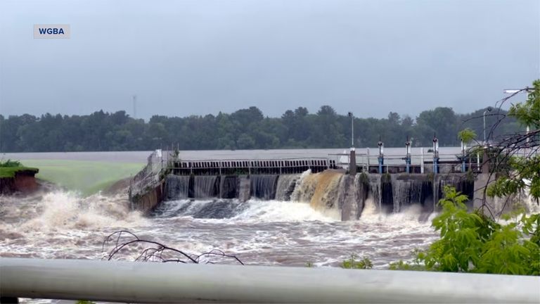 This image taken from video provided by WGBA-TV, shows water...