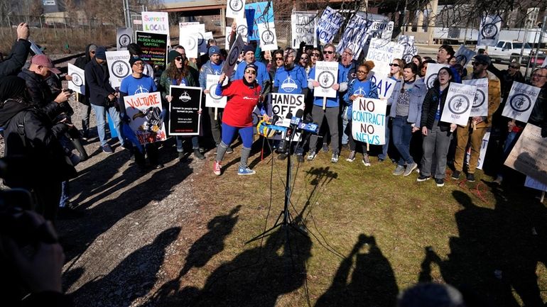 Chicago Tribune newsroom employees rally outside the newspapers Freedom Center...