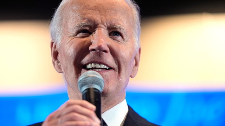 President Joe Biden speaks at a presidential debate watch party,...