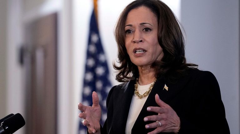 Vice President Kamala Harris speaks in the Eisenhower Executive Office...