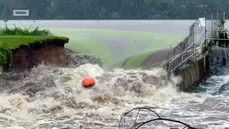 This image taken from video provided by WGBA-TV, shows water...