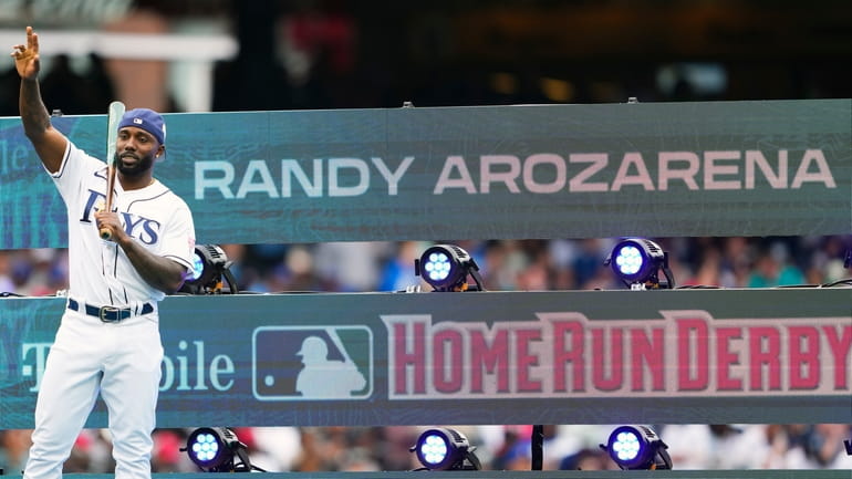 American League's Randy Arozarena, of the Tampa Bay Rays, is...