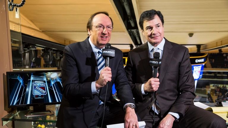 MSG Networks' Sam Rosen, left, and Joe Michelleti on set...